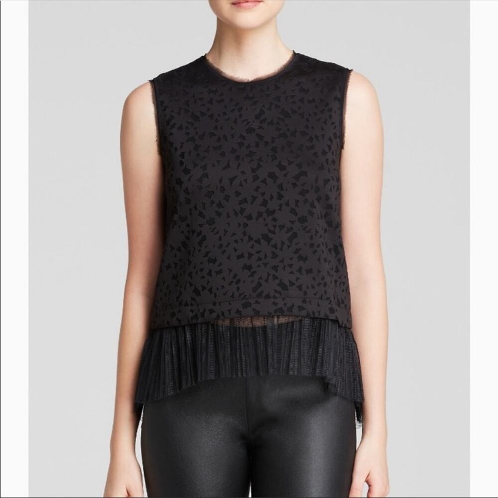 Elizabeth and James Belford Laser Cut Peplum Tulle Top Black S